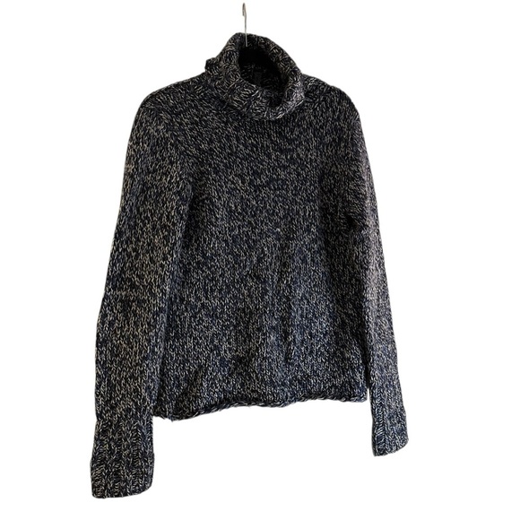 Vintage GAP chunky wool turtleneck sweater in marled blue and white knit Large - Picture 3 of 12